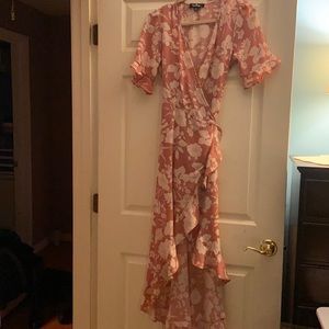 Lulus peachy floral ruffle wrap dress